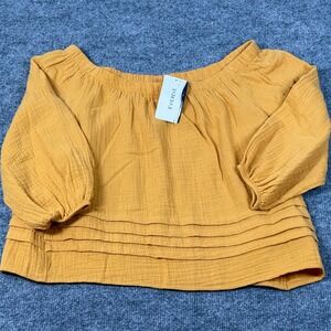 Evereve Roan & Ryan XS Top Gold Yellow Mira Pleated Gauze Off Shoulder Crop Boho